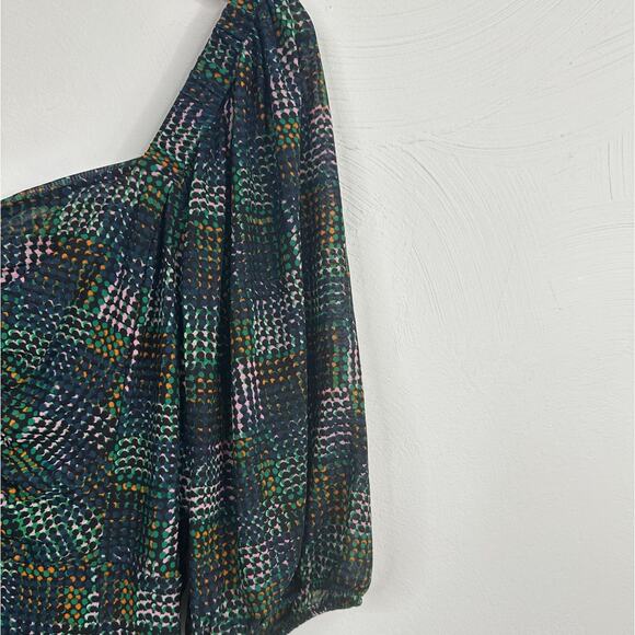 CAbi Elaine Puff Sleeve Dark Green A-Line Dress - Picture 5 of 11